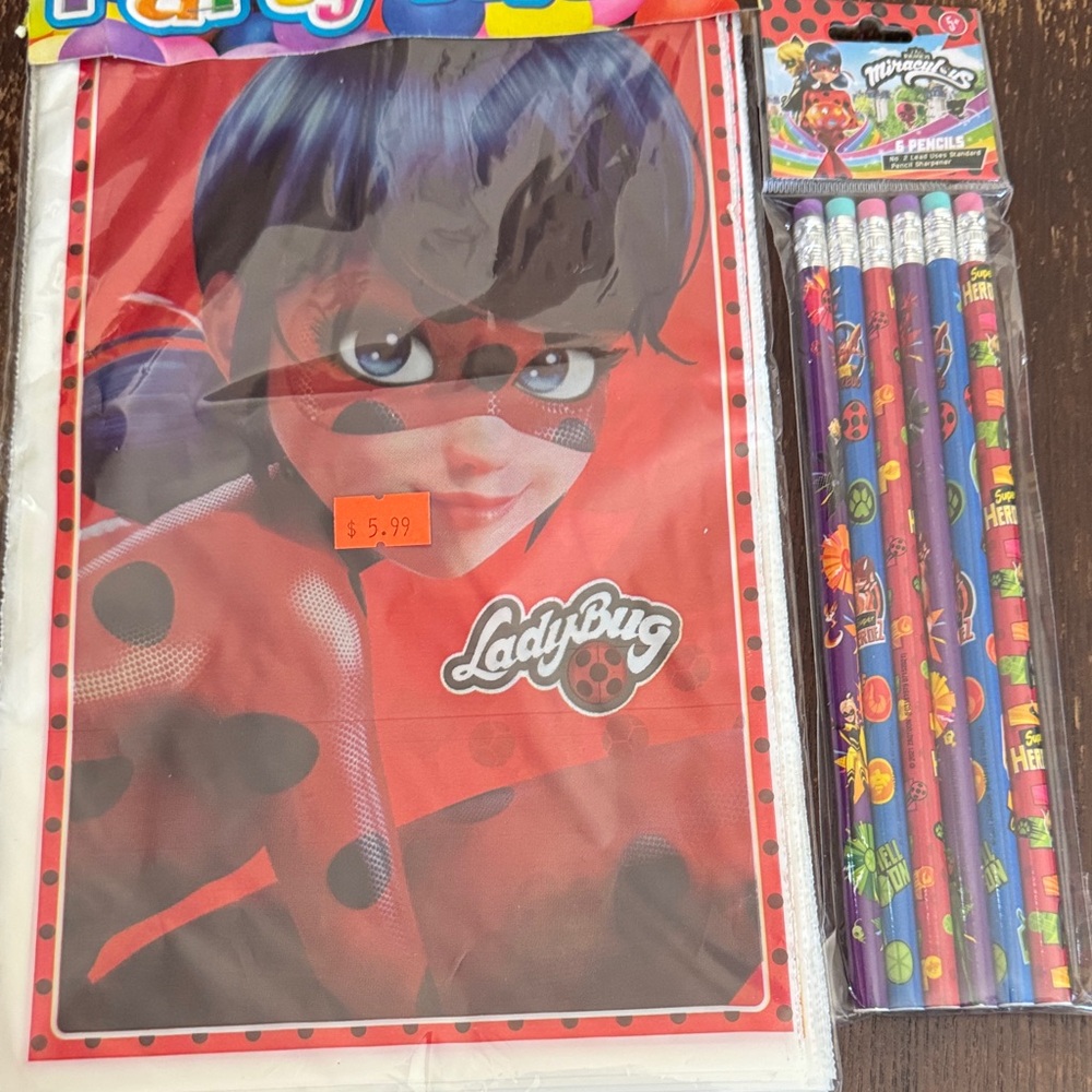 Miraculous Lady Bug Party Bags and Pencils